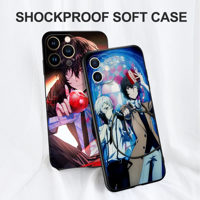 Black tpu case for iphone14 13 12 11mini pro MAX 5 5s se 2020 6 6s 7 8 plus x 10 XR XS cover Anime Bungo Stray Dog