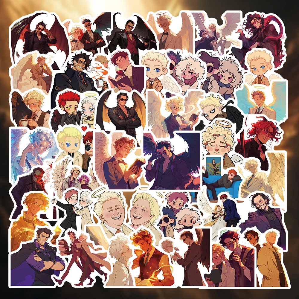 Whimsical Celestial & Demon Anime Stickers Set - 54Pcs Divine Infernal Fandom Decals for DIY Crafts, Laptop & Fantasy Decor
