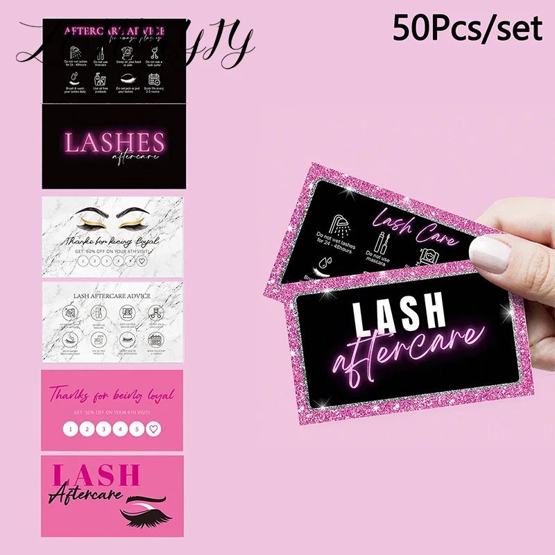 50Pcs Eyelash Card Lash Extension Aftercare Card Small Lash Business Card Loyalty Card Factory Supplier