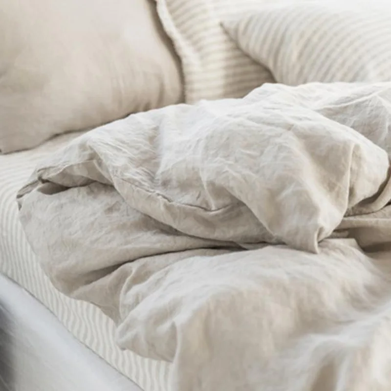 100% Linen Bed Duvet Cover Stone Washed France Linen Solid Color Breathable Sheets Pillowcase Home Textiles Bedding 4