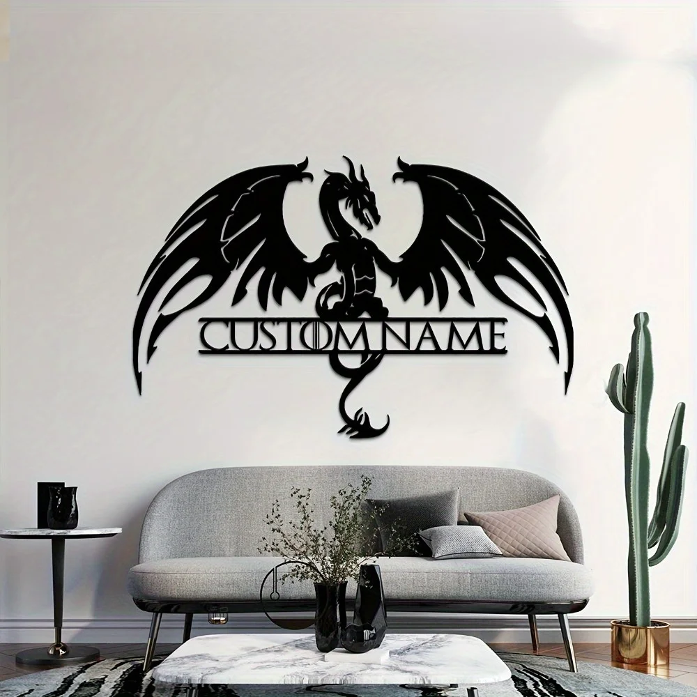 

Personalizable Metal Iron Cutout Dragon Wall Art with Surname for Indoor & Outdoor Home and Garden Decor Custom Sign Included