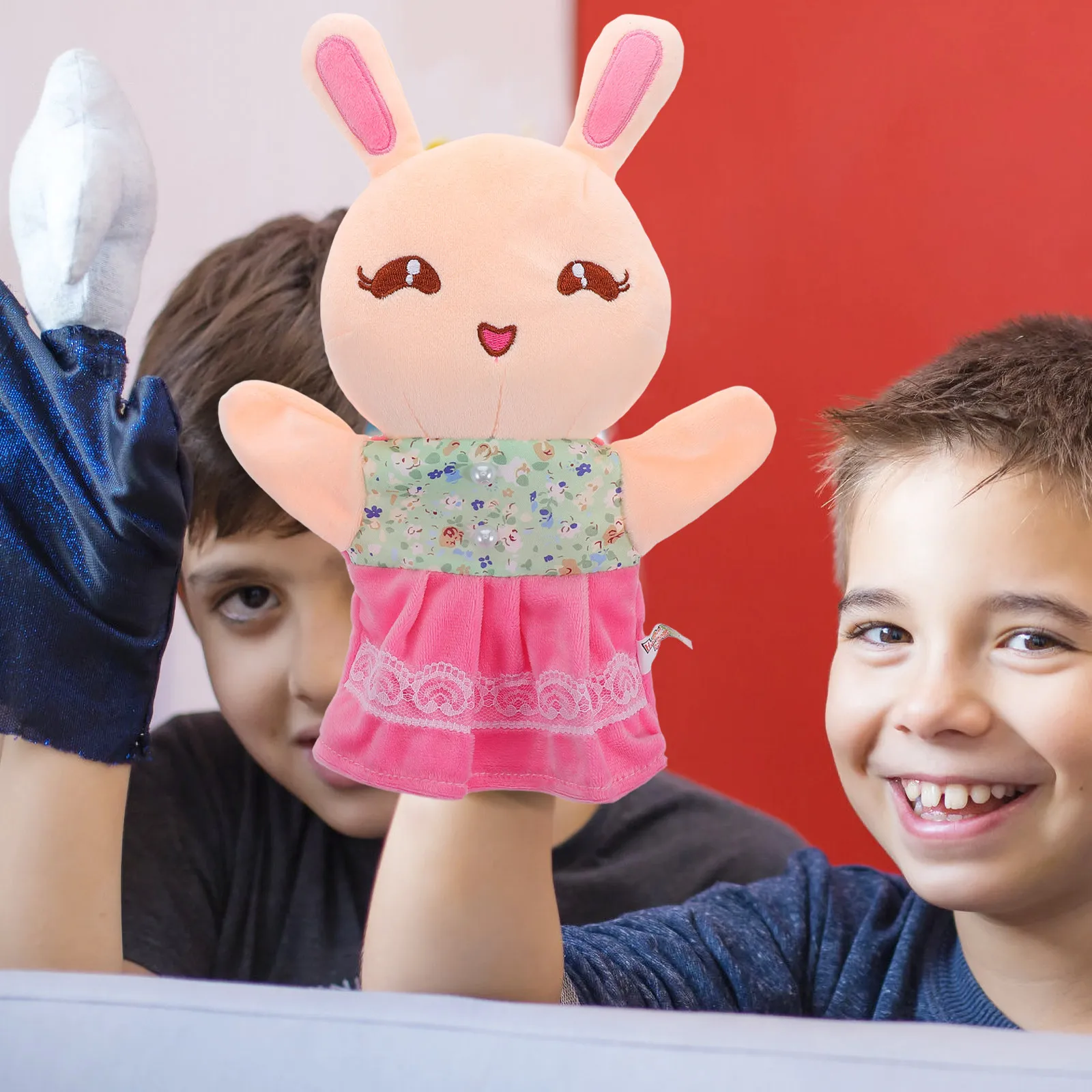 Soft Cloth Rabbit Hand Puppet Cartoon Style for Storytelling Puppet Shows Playtime Learning Activities Family Interaction