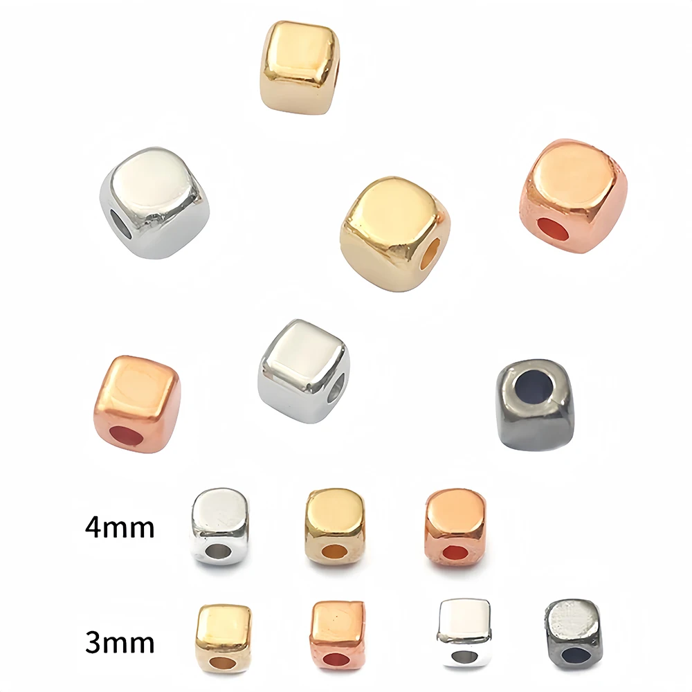 100-200pcs 3-4mm Cube Square Loose Spacer Solid Brass Beads Seed Beads for DIY Jewelry Making Bracelets Necklace Accessories