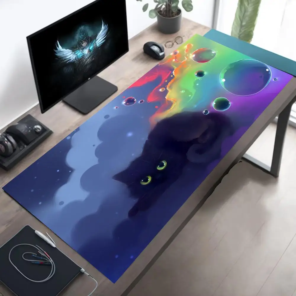 

Colorful painted cute black cat mouse pad, HD printed computer mechanical keyboard pad, rubber anti-slip, easy to clean