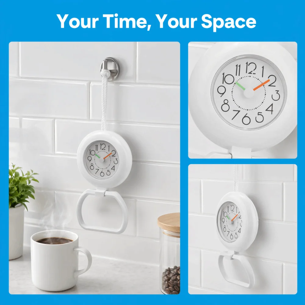 Plastic Bathroom Wall Clock White Green Dual Use Shower Clock with Lanyard Battery Powered Hanging Table Clock Home Decoration