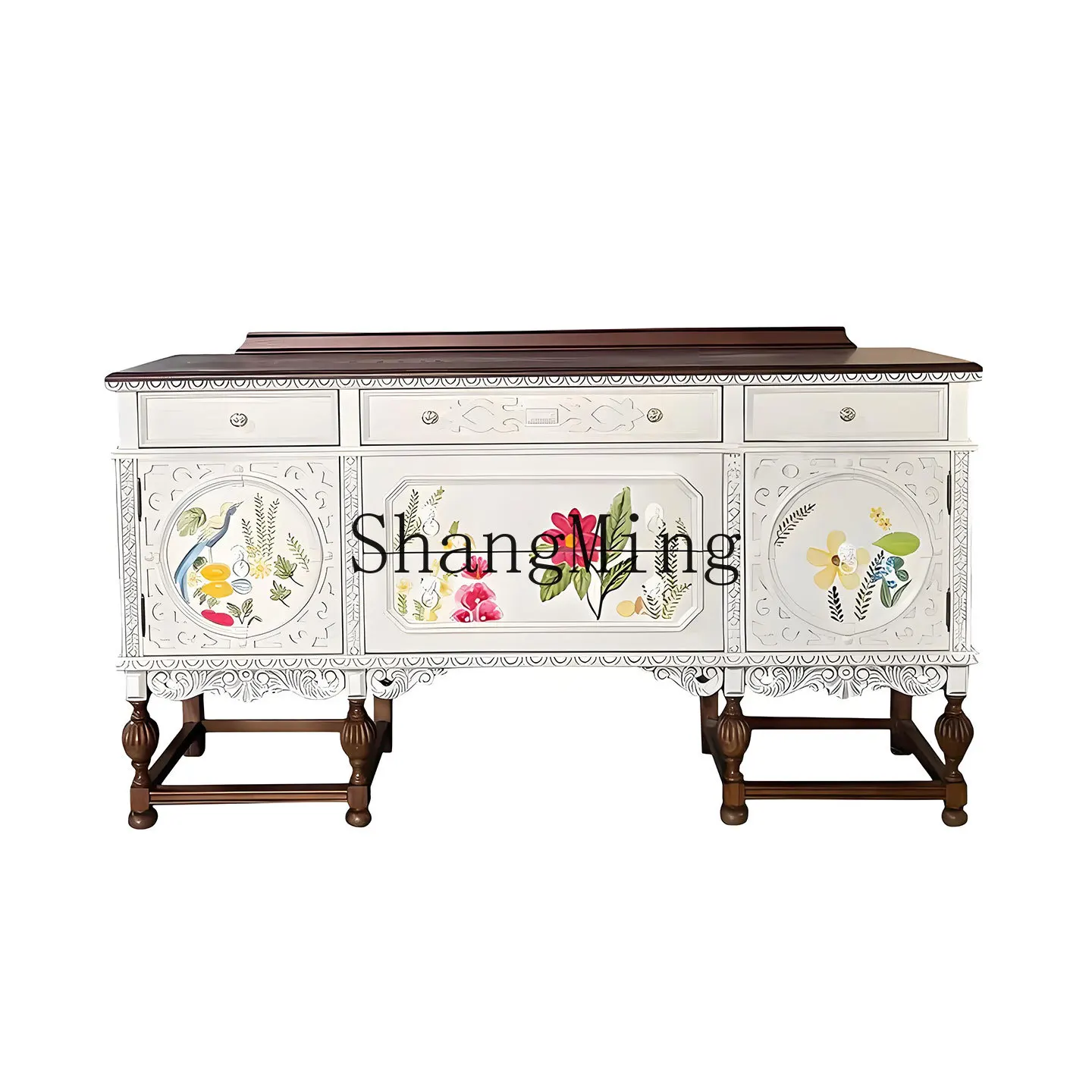 CL painted solid wood dining side cabinet integrated storage display against  decorative light luxury carved entrance cabinet