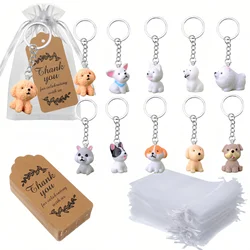 10 Sets Puppy Dog Party Favors, Keychains with Organza Bags and Thank You Tags for Back-to-School, Birthday Party Favors