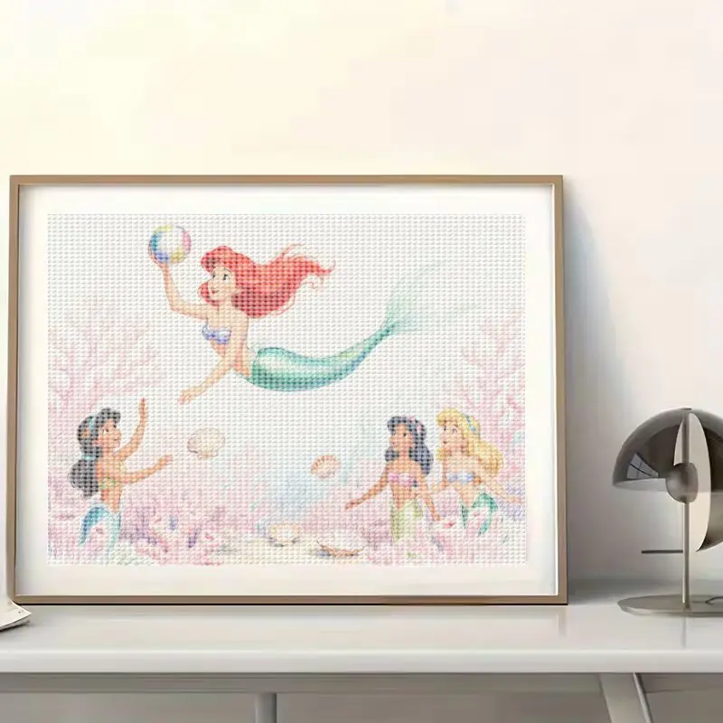 1PC Cute Cartoon Ariel & Mermaid Princesses 5D Full Drill Diamond Painting Kit, DIY Underwater World Gem Art Big Crystal Rhinest
