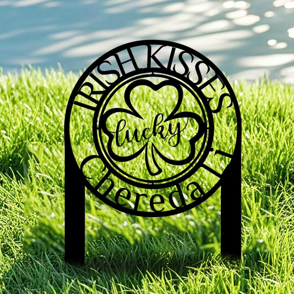 Custom Outdoor Irish Kisses Metal Yard Stake - Outdoor St. Patrick's Day Decor