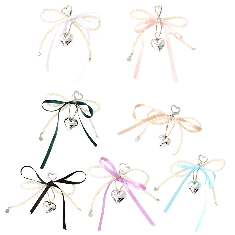 Модный креативный брелок с лентой в форме сердца и бантом, нежный брелок для ключей, кулон, изысканное украшение для рюкзака, аксессуары, подарки