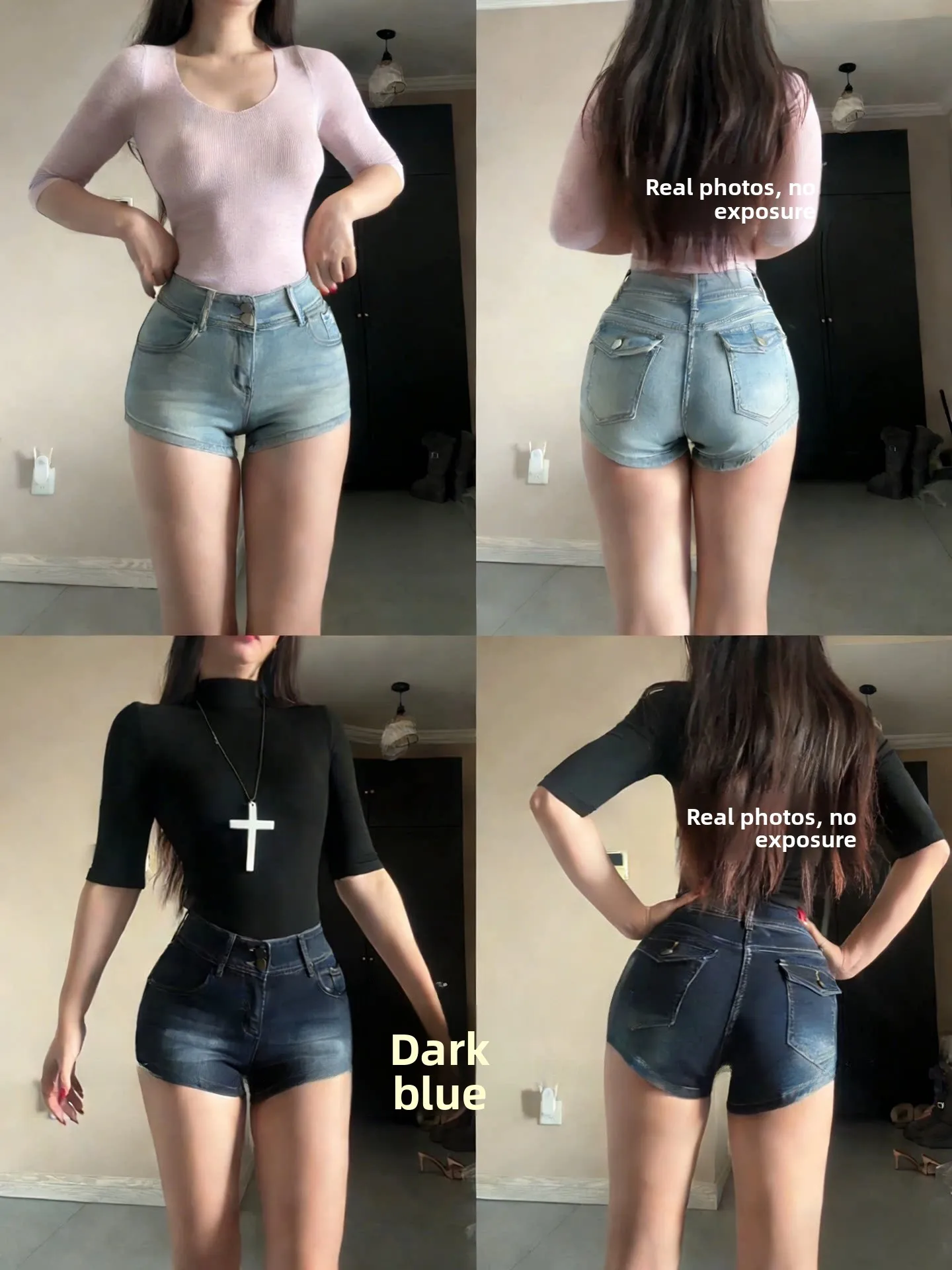 Deep Blue American Style Hot Girl Double Buckle Jeans Shorts Women's Tight Fitting Butt Hugging Short Pants High Waist Cotton...