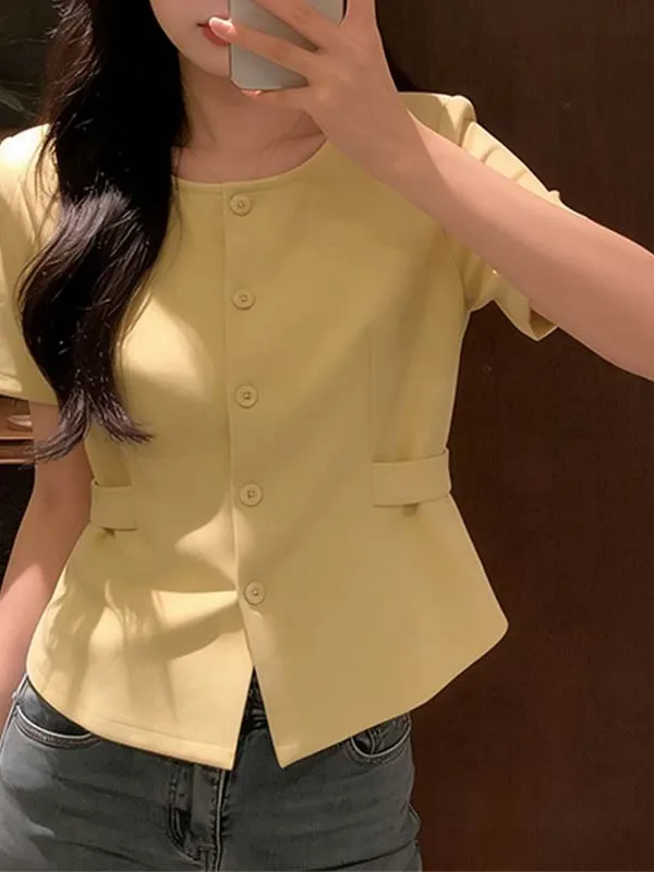 

plus Size Summer Casual Short Sleeve T-Shirt Women's Waist-Cinching Slimming Top Young-looking Style Korean Commute Fashion