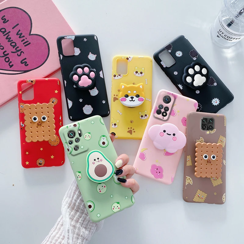 Capa de suporte de telefone de silicone 3D, capa para Xiaomi Redmi Note 10, Redmi Note 10, 11 Pro, Note 9 Pro, 8T, 7 Pro, Redmi 9, 9C, 9A