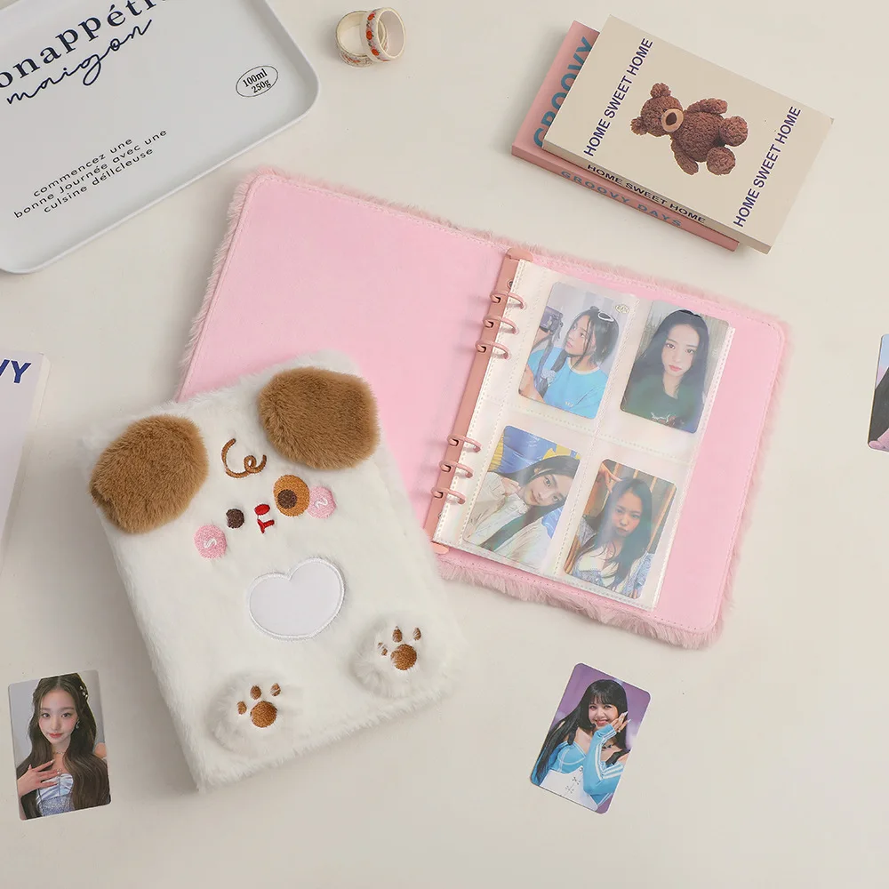 MINKYS Kawaii Fluffy Cat Bear A5 Kpop Photocard Binder Collect Book Idol Photo Card Holder Photocard Album Stationery