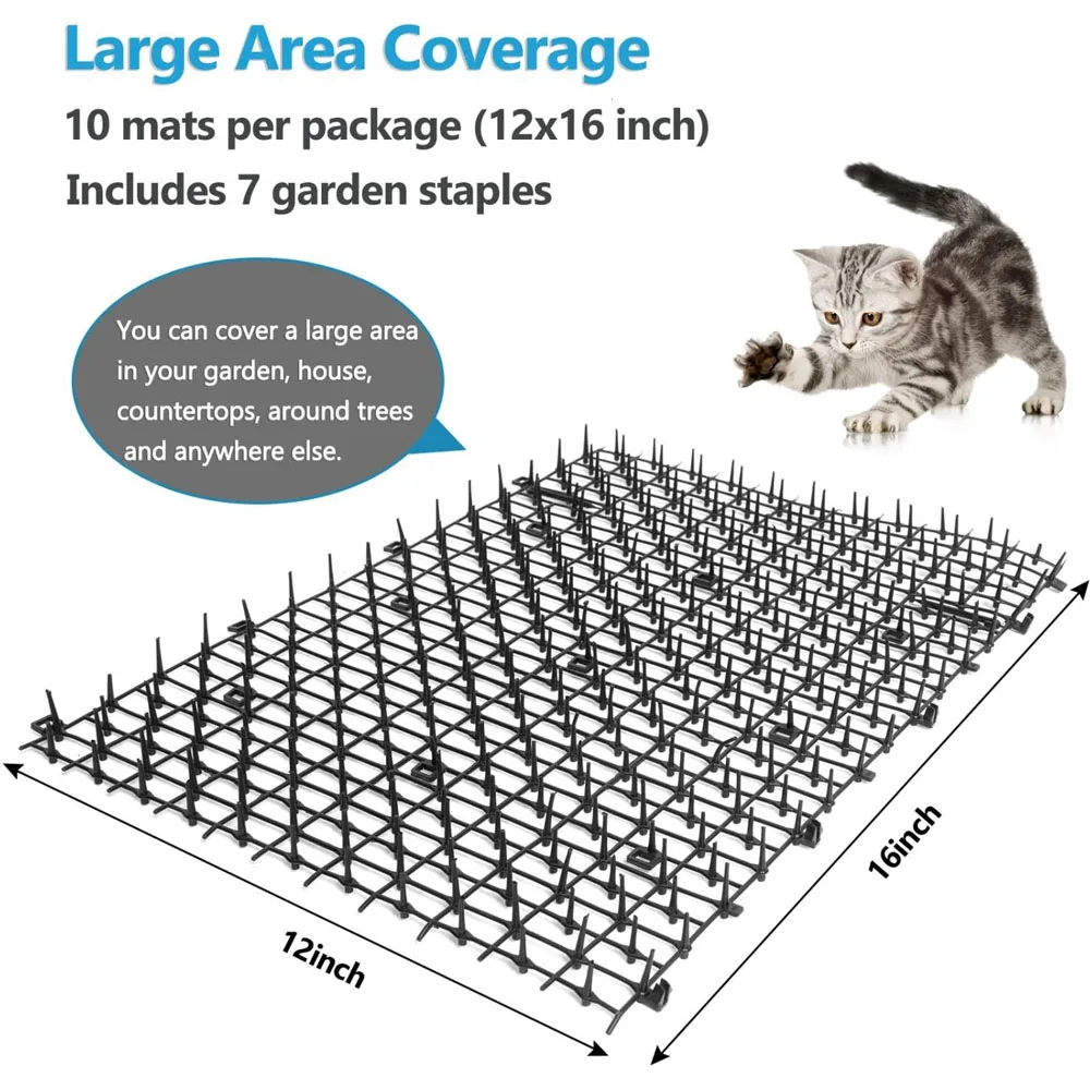 Cat Deterrent Mat Anti Cat Dog Network Repellent Training Plastic Spike Mat for Keeping Away Cats Dogs Protecting Plants 10Pcs