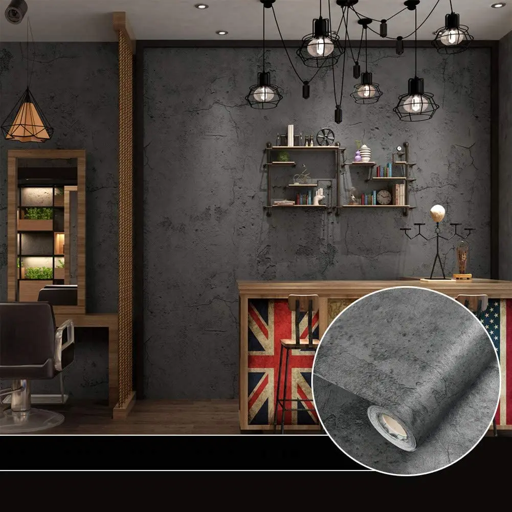 

Retro Styie Cement Wallpaper Self-Adhesive PVC Waterproof Dark Gray Concrete Effect For Entrance Bedroom Living Room Decoration