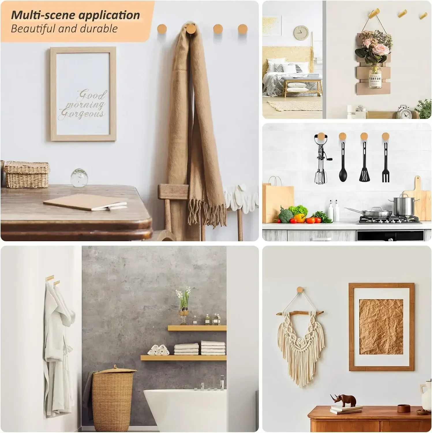 Wall Mounted Wooden Hooks for Clothes Scarves Hats Coats Simple Room Decor Storage Towel Rack Home Organizer Hanger view 5