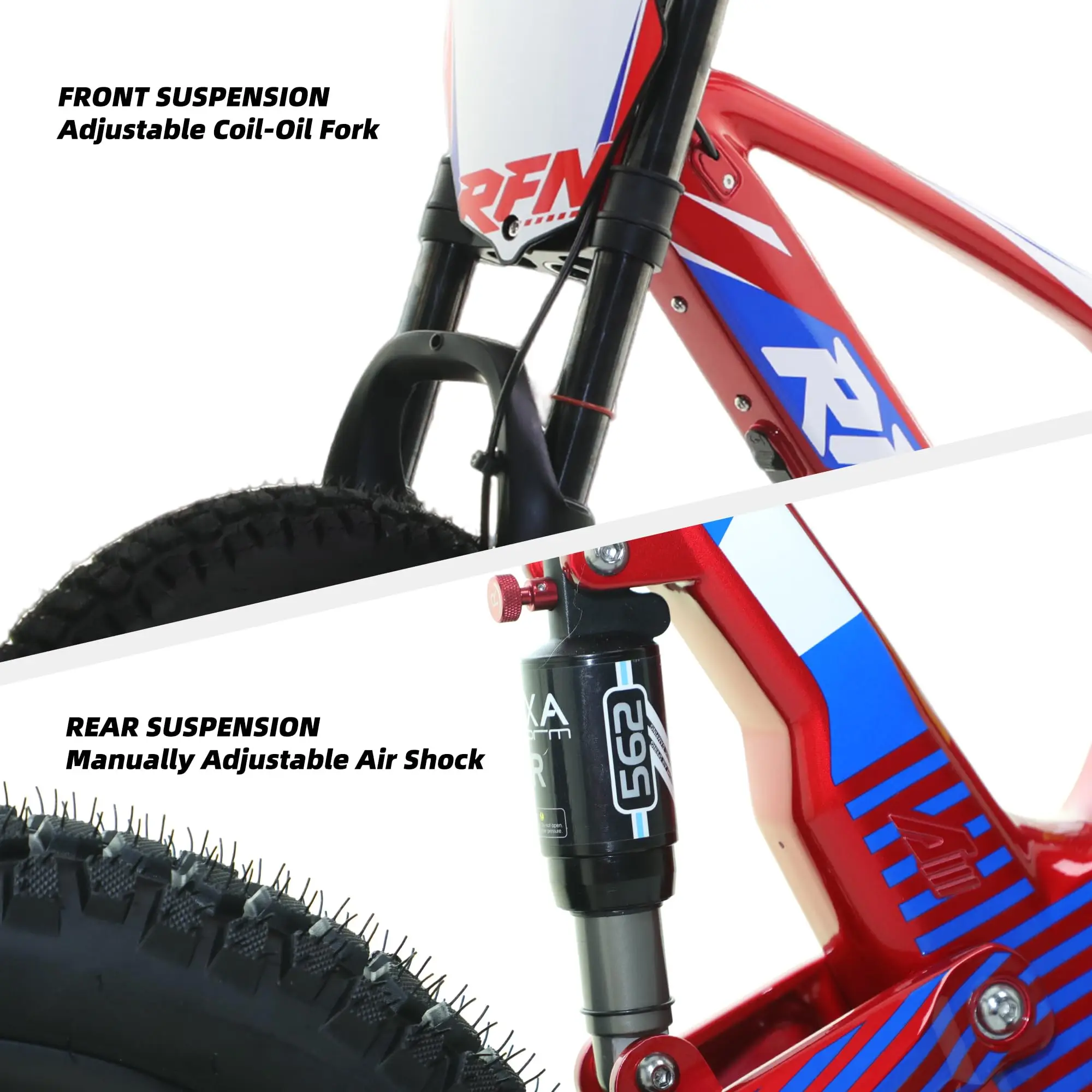 RFN Racing 18 elektrische crossmotor voor kinderen - 36V 3-speed stunt-springfiets - lichtgewicht aluminium frame elektrische fiets voor leeftijd 14+