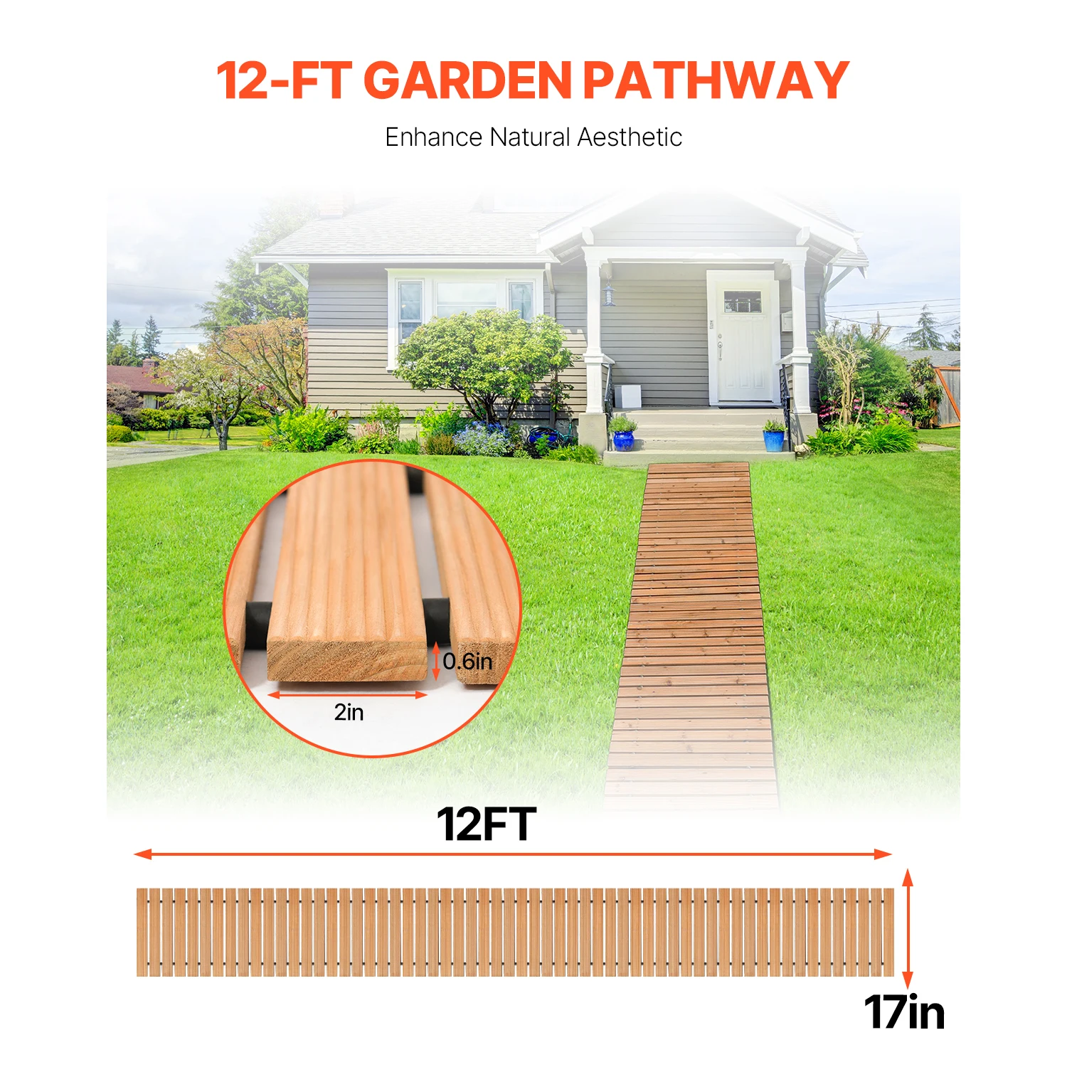 VEVOR Wooden Garden Pathway Non-Slip Roll Out Cedar Walkway Path with Wire Rope Connection Garden Paver for Backyard