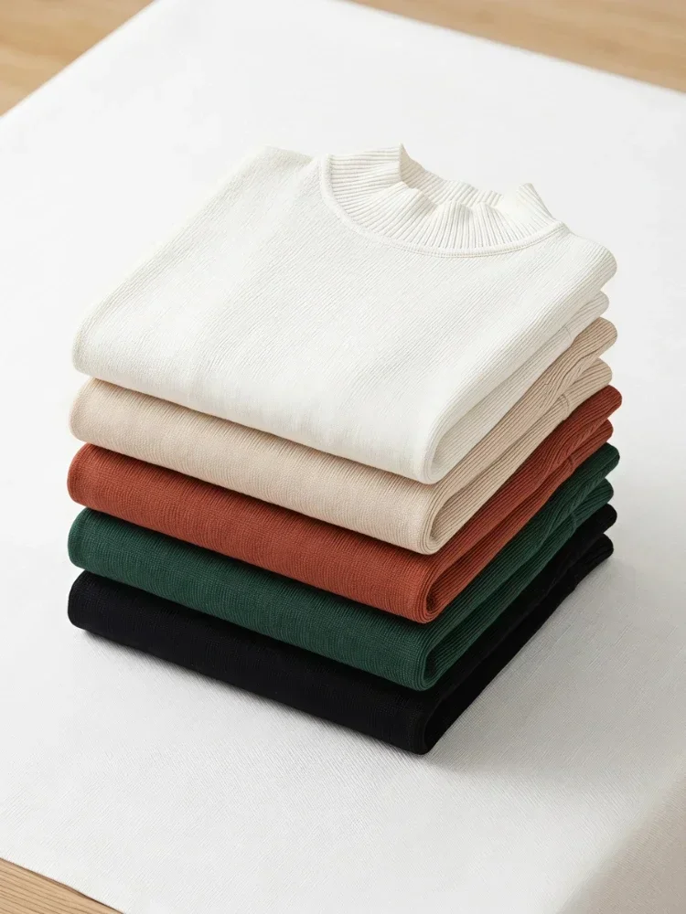 Modischer Einfarbiger Pullover Koreanischer Rollkragen Damen T-Shirt Lässige Vielseitige Oberteile 2026 Sommer Herbst Elegante T-Shirts – Detail 1