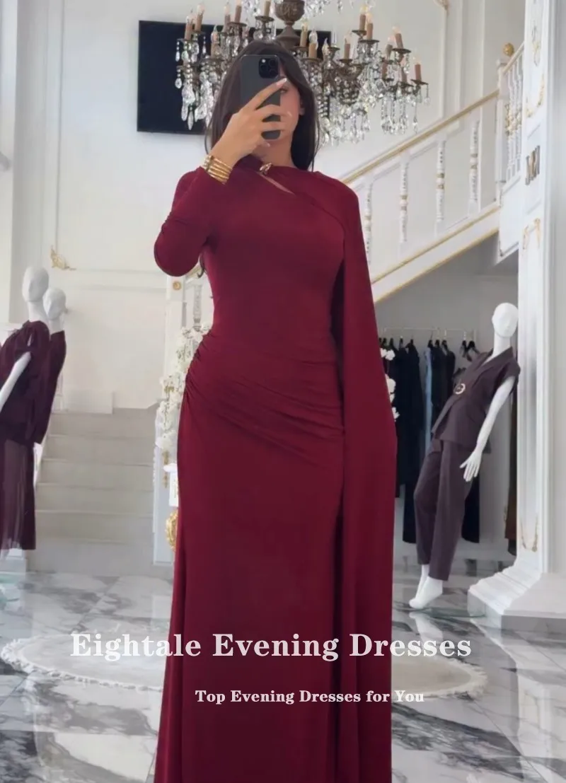 Robe De Soirée arabe bordeaux, robe De bal personnalisée, manches longues, robe De soirée De mariage, Robes De Soirée sirène