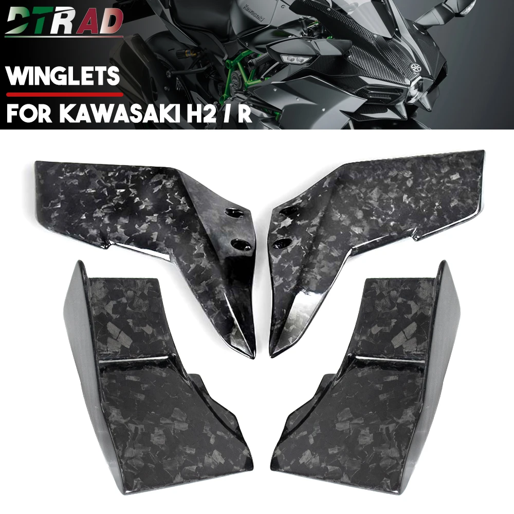 

For KAWASAKI NINJA H2 H2R Carbon Fiber Upper & Lower Winglets Side Wings Body Fairing Kits Motorcycle Accessories Forged Gloss