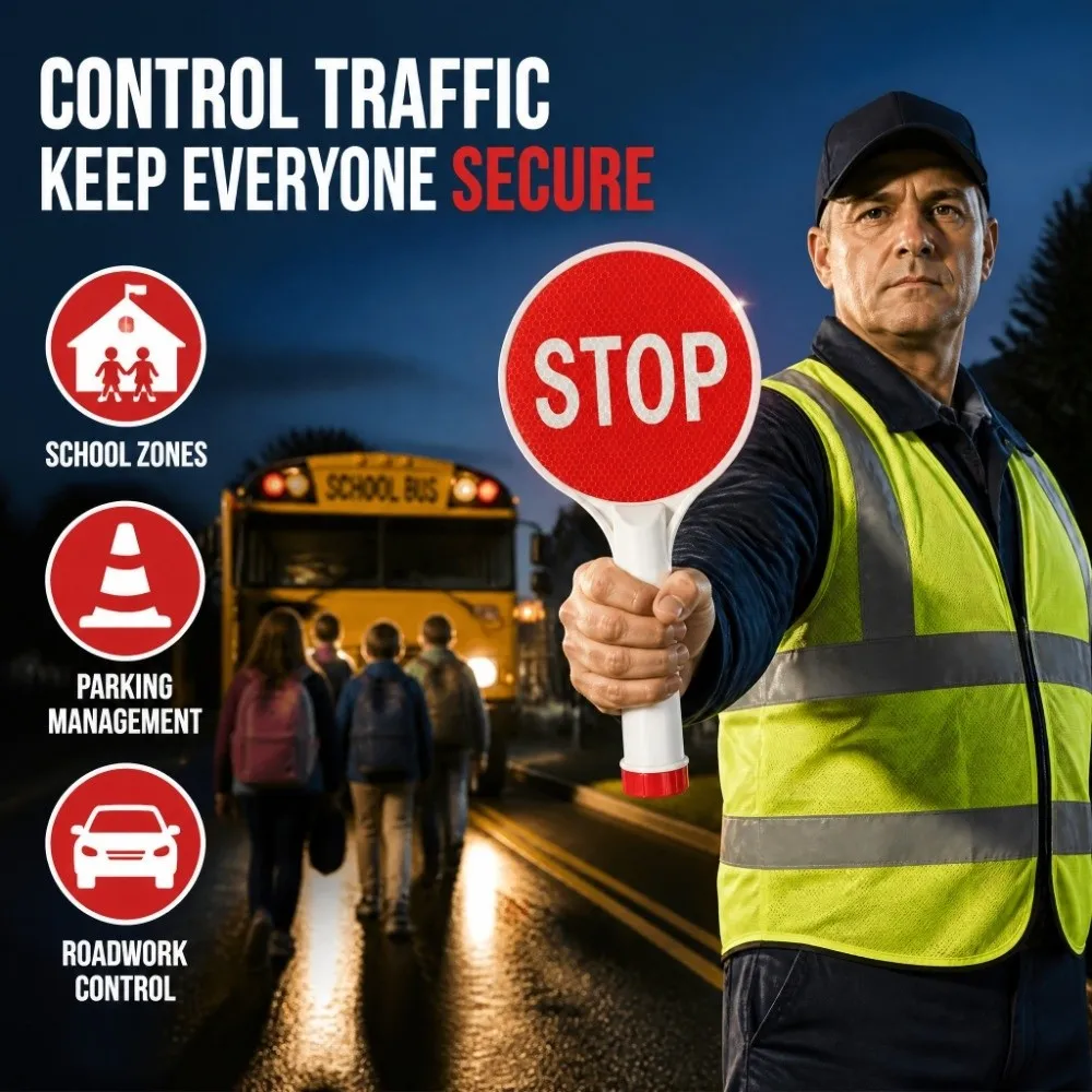 Double-Sided Handheld Stop Sign Reflective Portable Traffic Warning Sign With Handle Red Green Road Safety Sign Road Safety
