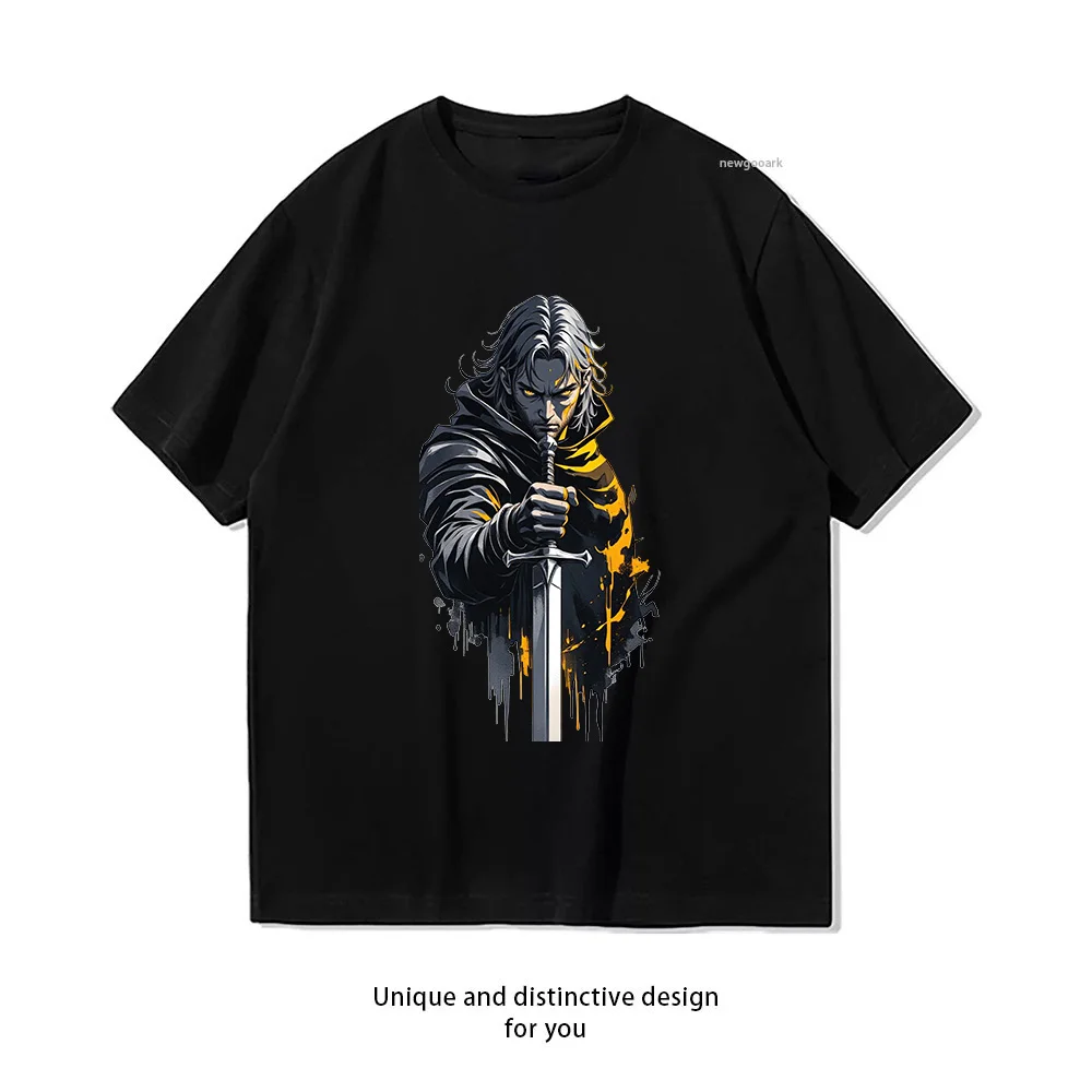 Dark Knight Sword Warrior T-Shirt Design  Casual Cotton Short Sleeve Tee for Men Women