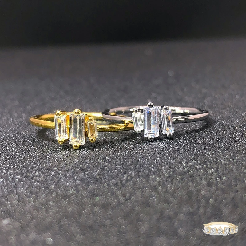 Simple Square Crystal Ring for Women Gold Color Stacking Dainty Rings Korean Fashion Minimalist Jewelry Wholesale KAR185