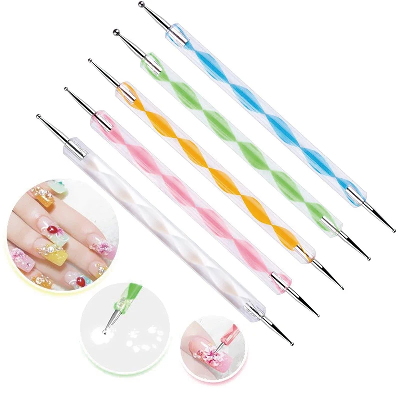5-Piece Dual-Ended Nail Art Dotting Pens, Nail Art Round Dot Painting Tool Set, Essential Beauty Supplies for Creative Designs