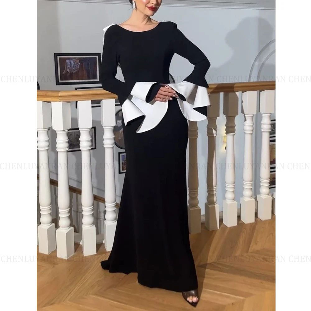 MOLCrawn-Robe de Soirée Élégante à Dos auxavec Perles, Robes de Bal Personnalisées pour Occasions Formelles, Noir et Blanc, 2024