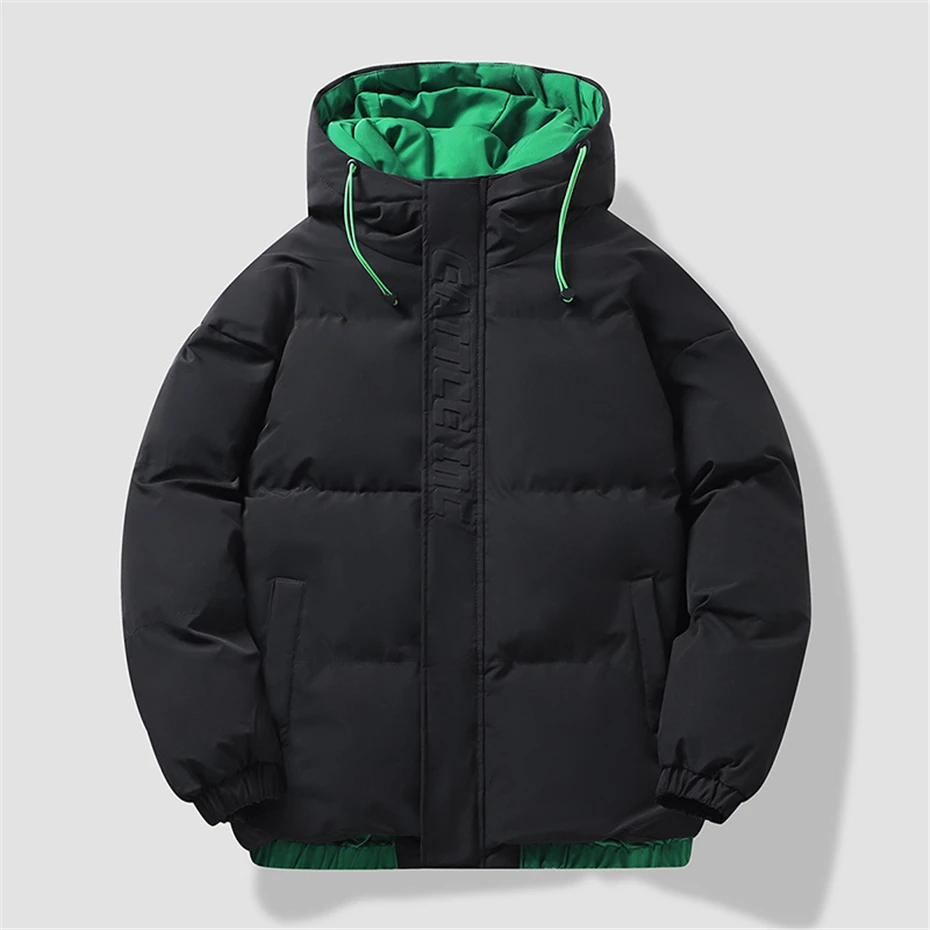 Parkas com capuz acolchoado monocromático masculino, jaqueta grossa, casaco casual, moda masculina, casacos quentes, inverno