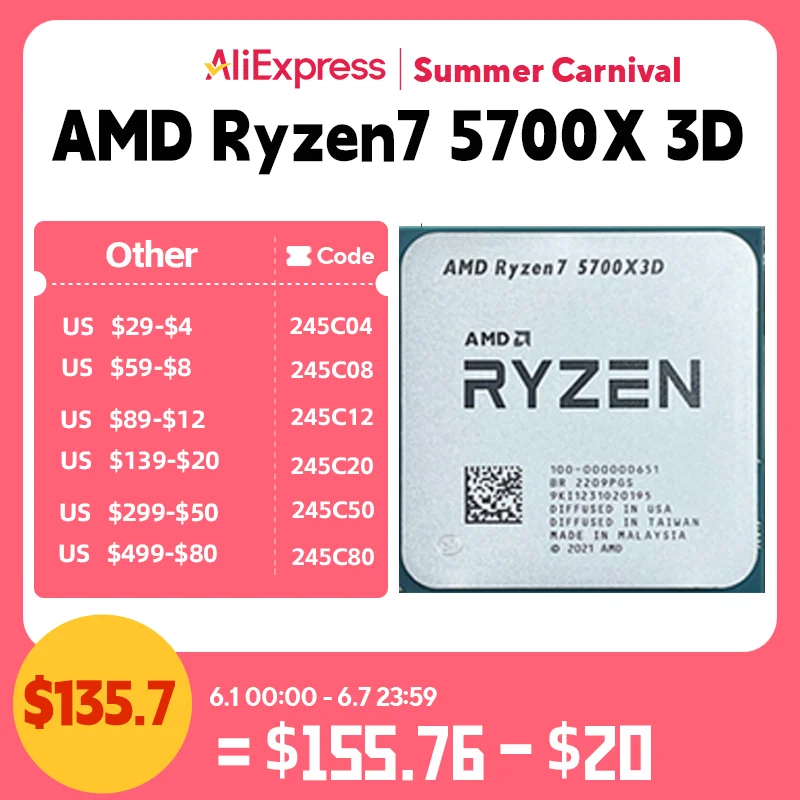 New  AMD Ryzen 7 5700X3D - R7 5700X3D 5000 Series 8-Core 4.1 GHz Socket AM4 Thread CPU Processor  New but without fan Game Cache