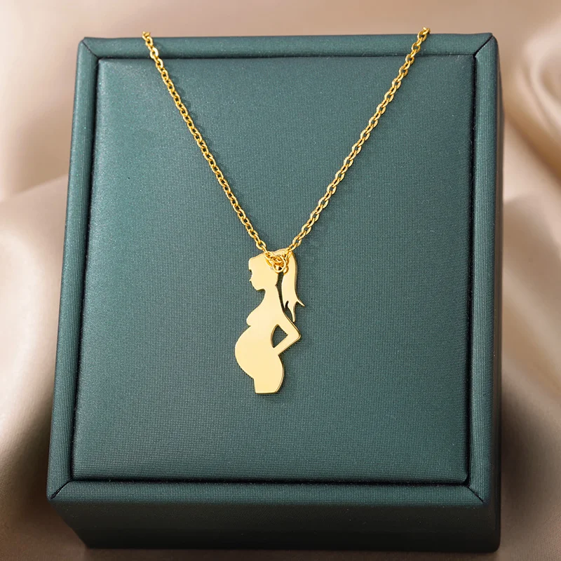 Stainless Steel Pregnant Woman Necklaces For Women Mom Gold Color Neck Chain Necklace Pendant Female Jewelry Collier Femme Gift