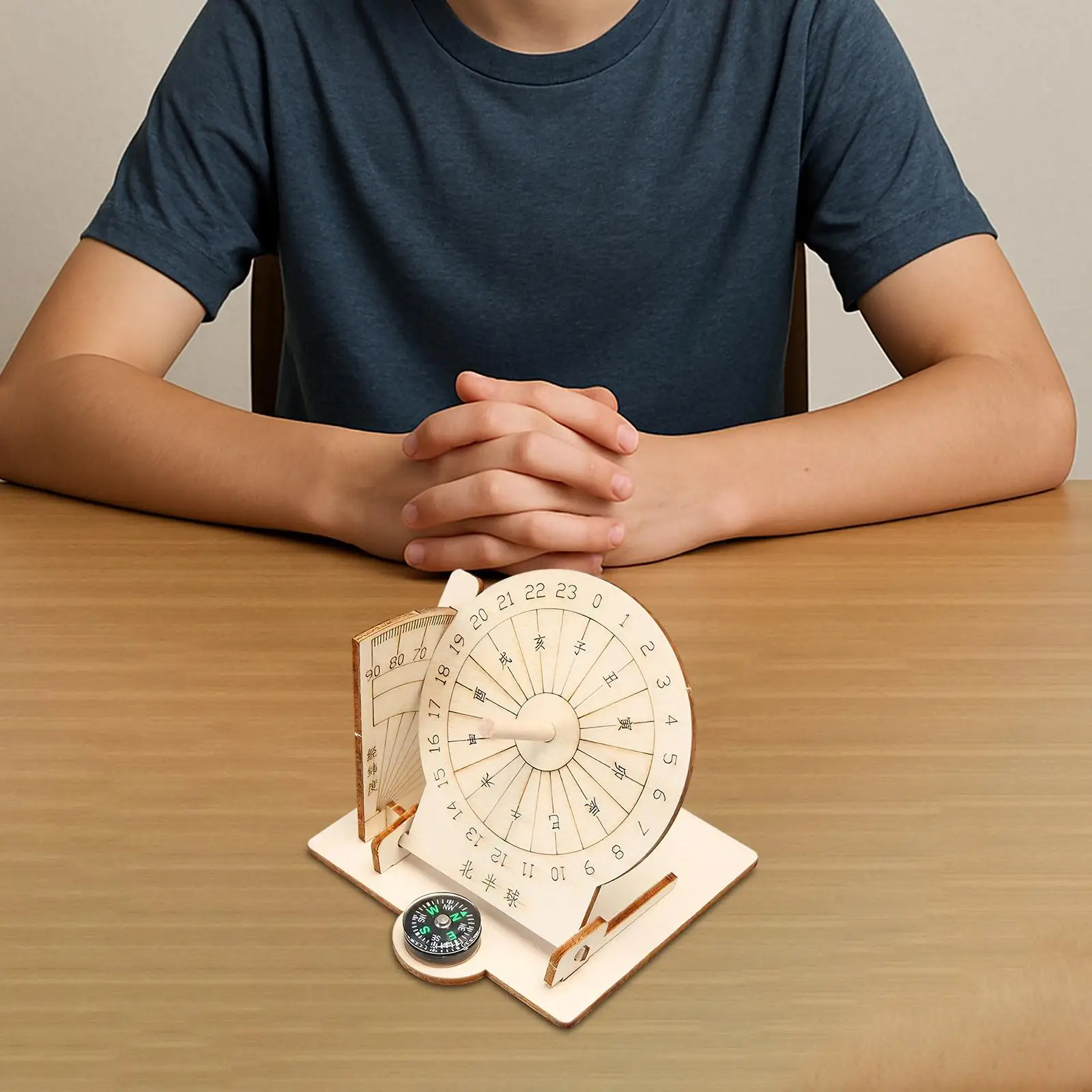 Wooden Sundial Clock Model DIY Assembly Kit Educational Ancient Timer Science Learning Toy for School Projects