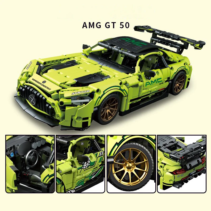 1466PCS Technical Green AMG GT 50 Sports Car Building Blocks Racing Vehicle Bricks Plating Wheel Hub Toys Gifts For Boys Kids