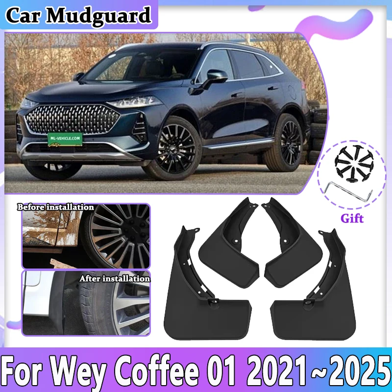 

Car Front Rear Wheel Mud Flaps For GWM Wey Mocha 01 Coffee 01 Accessories 2021~2025 Front Wheel Mudguards Guards Fender Mudflaps