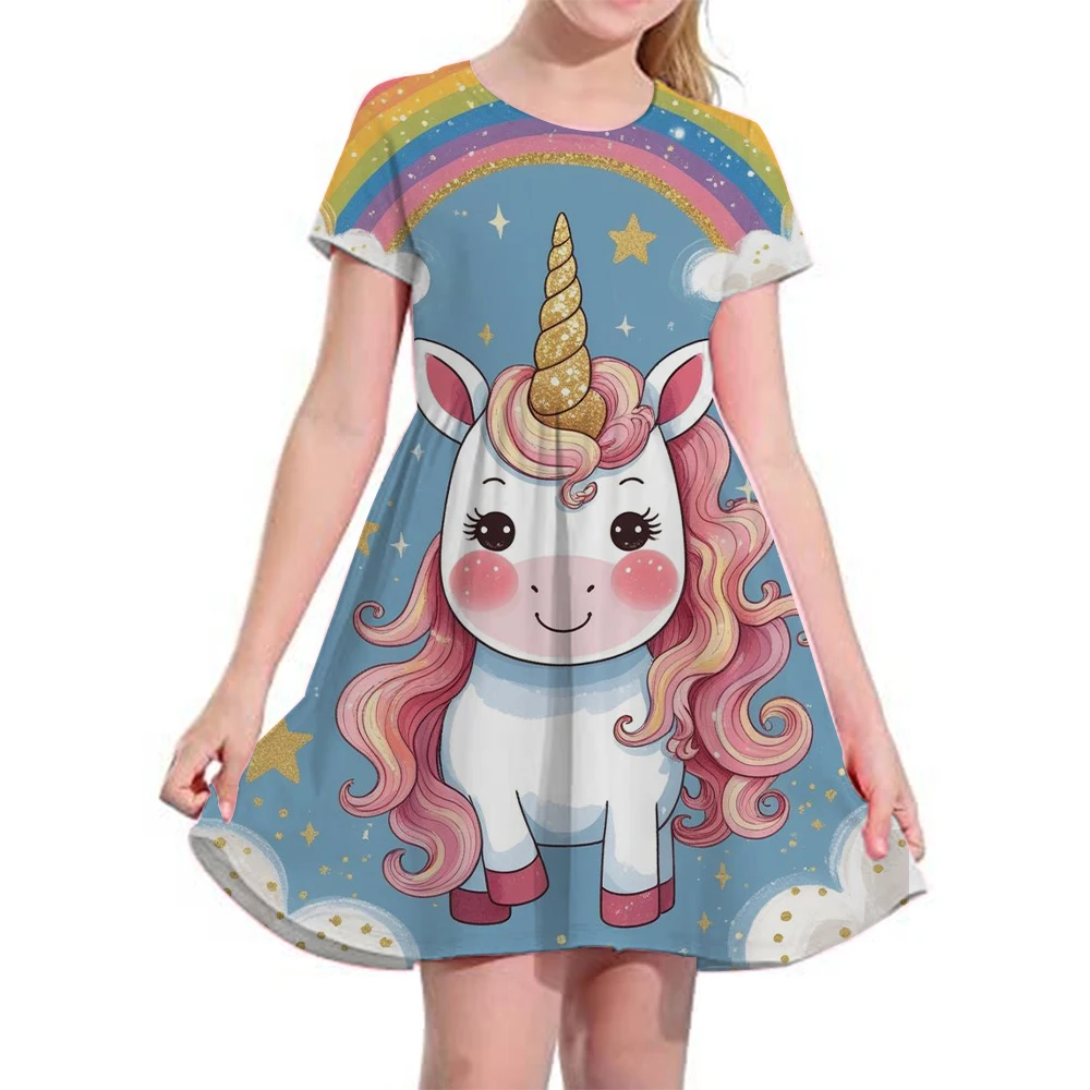 

Летнее платье с единорогом для девочек, милое платье с 3D принтом единорога для девочек, модная тенденция, детская одежда, праздничная принцесса
