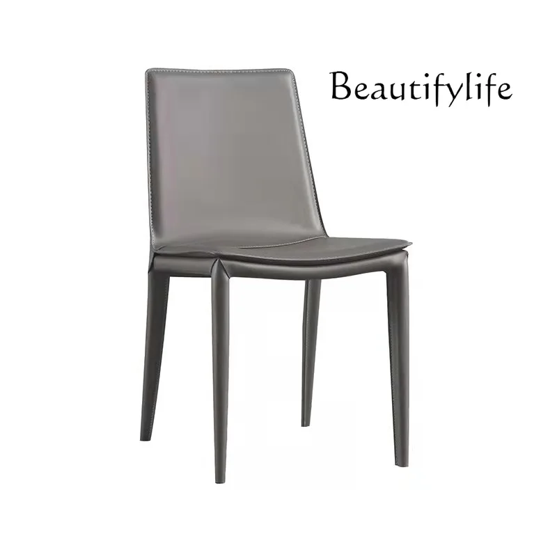 

Italian light luxury saddle leather dining chair home modern simple backrest minimalist designer Nordic desk chair