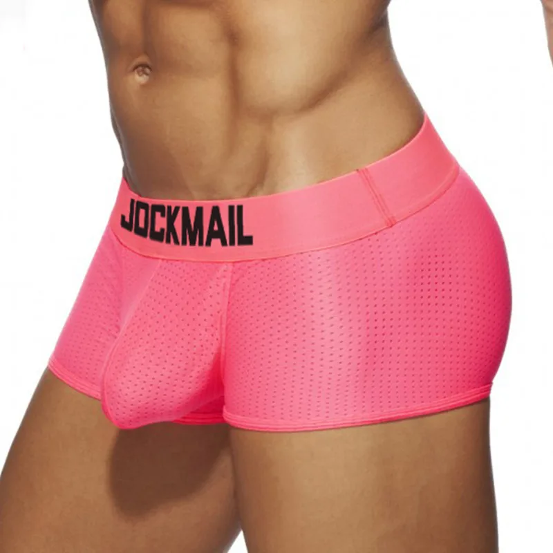 JOCKMAIL Mens Boxer Sexy Underwear Nylon Boxershorts Mesh Soft Underpants Male Panties 3D Pouch Shorts Under Wear Pants Short