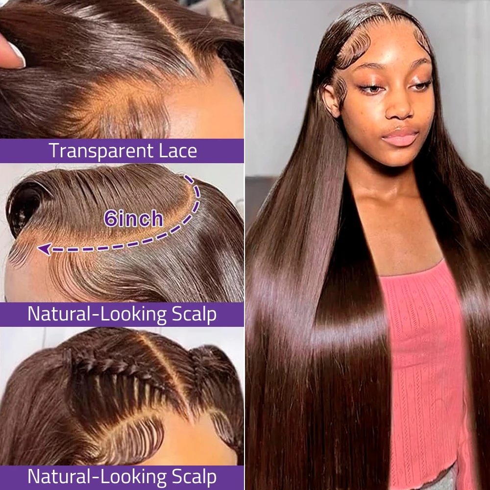 30 40 46인치 본 스트레이트 초콜릿 브라운 13x - Hd Lace Frontal Wig Human Hair Pre Plucked 리뷰 및 가격