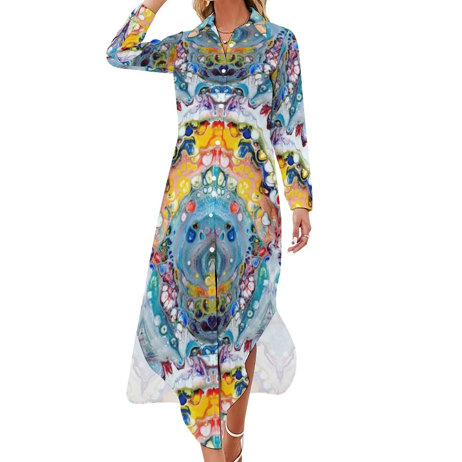 

Rainbow Tide Long Sleeved Shirt Dress women's clothing korea stylish long sleeve dresses Women's dress