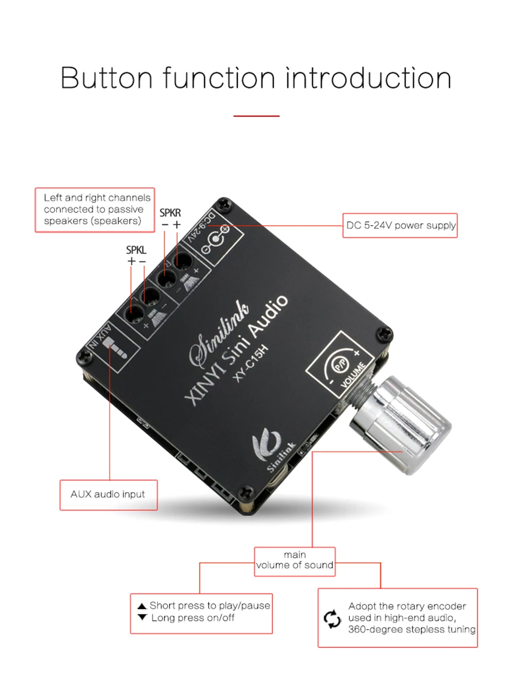 C15H 20WX2 Bluetooth Digital Amplifier Board HiFi Dual Channel Stereo 360 Degree Infinitely Tunable Mobile APP control