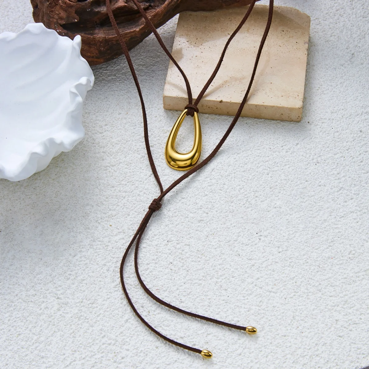 Einfache Halskette mit hohlem Kreis-, Quadrat-, Herz- und Wassertropfen-Anhänger für Damen und Herren, Edelstahl, geometrisches Design, Lederband, Choker-Schmuck – Detail 22