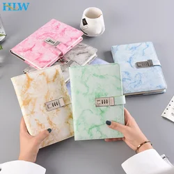 Notebook with password, marble texture, 100 personal diaries, lock code, thick leather notebook, school supplies, office gifts