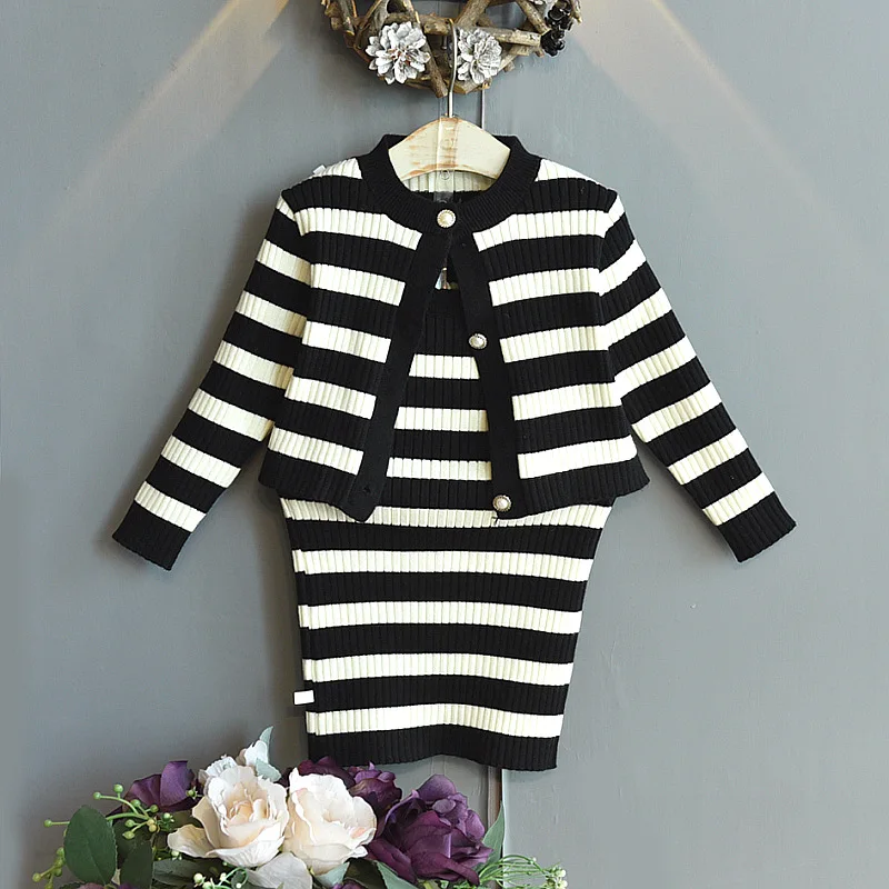 

Girls' Autumn New Striped Children's Internet Celebrity Outfit Dress Baby Stylish Little Girl Spring and Autumn Clothes