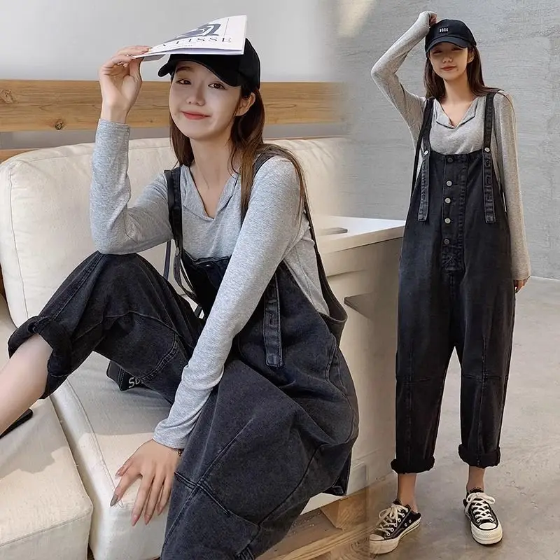 

Vintage Denim Overalls Women's Autumn Winter New plus Size Faionable Slimming One-Piece Pants High Waist Long Leggings