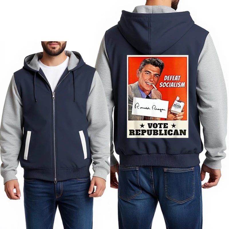 ملابس الرجال رونالد ريغان الهزيمة الاشتراكية التصويت الجمهوري هوديس النساء الذكور خمر الجرافيك هودي لينة القطن البلوز #3