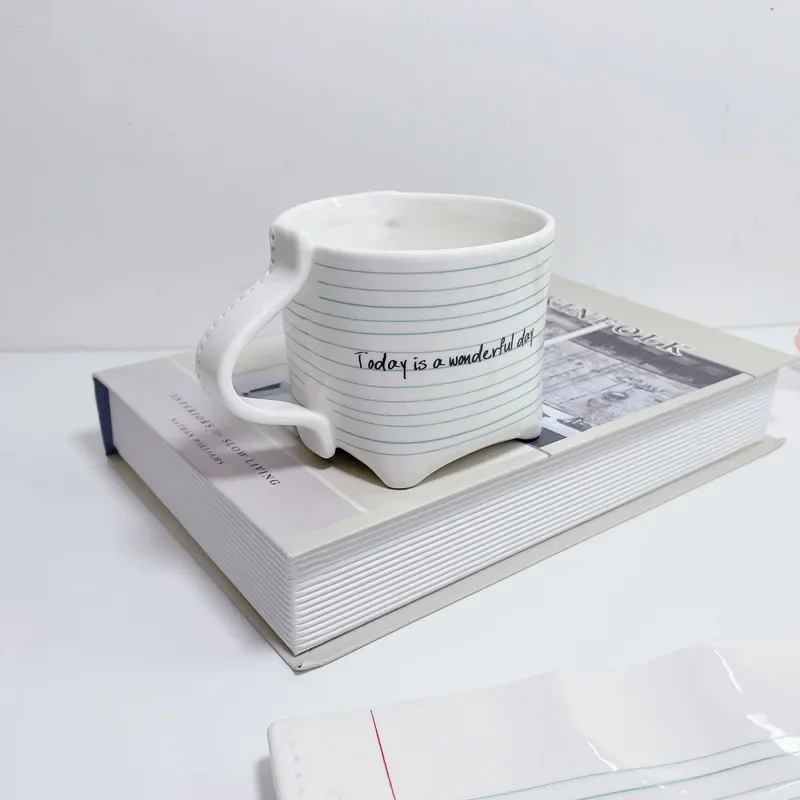 

ins irregular retro ceramic plate hand pinch English drinking water high value milk cereal breakfast creative water cup