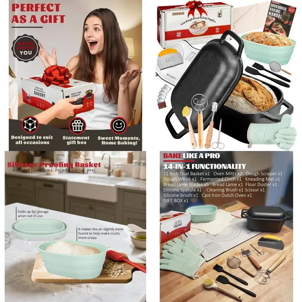 

Oval 3.6QT Cast Iron Dutch Oven with Lid - Sourdough Bread Baking Starter Kit